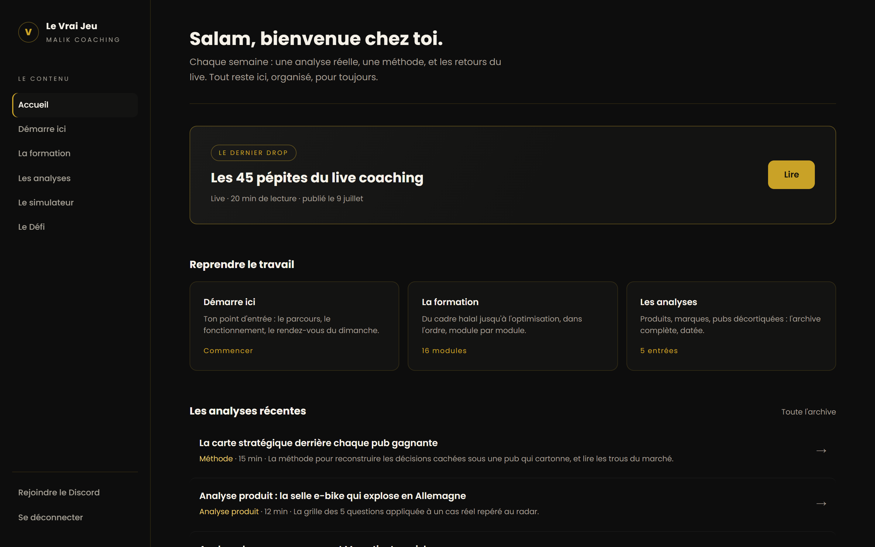 Le portail des membres du Vrai Jeu